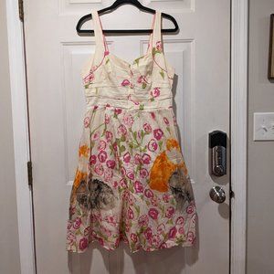 Vintage-inspired Floral Cat Print Dress by Floreat from Anthropologie,  Size 12